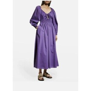 Rebecca Taylor Smocked Waist Midi Milkmaid Dress Small Purple Wimsigoth Grunge